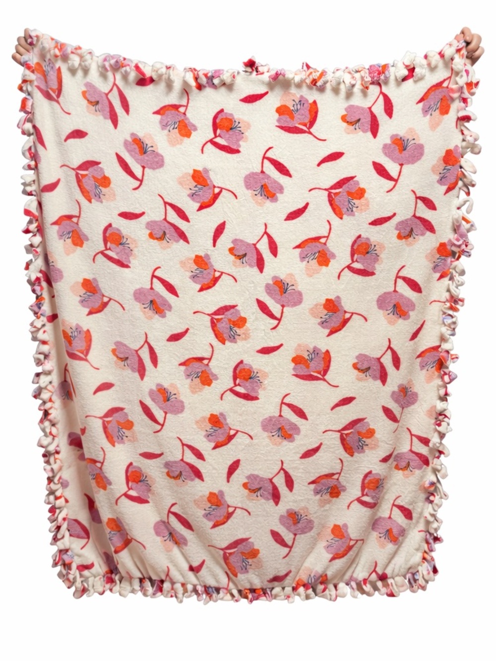 Homemade Floral Toss Plush Throw Blanket - Pink & Orange on White